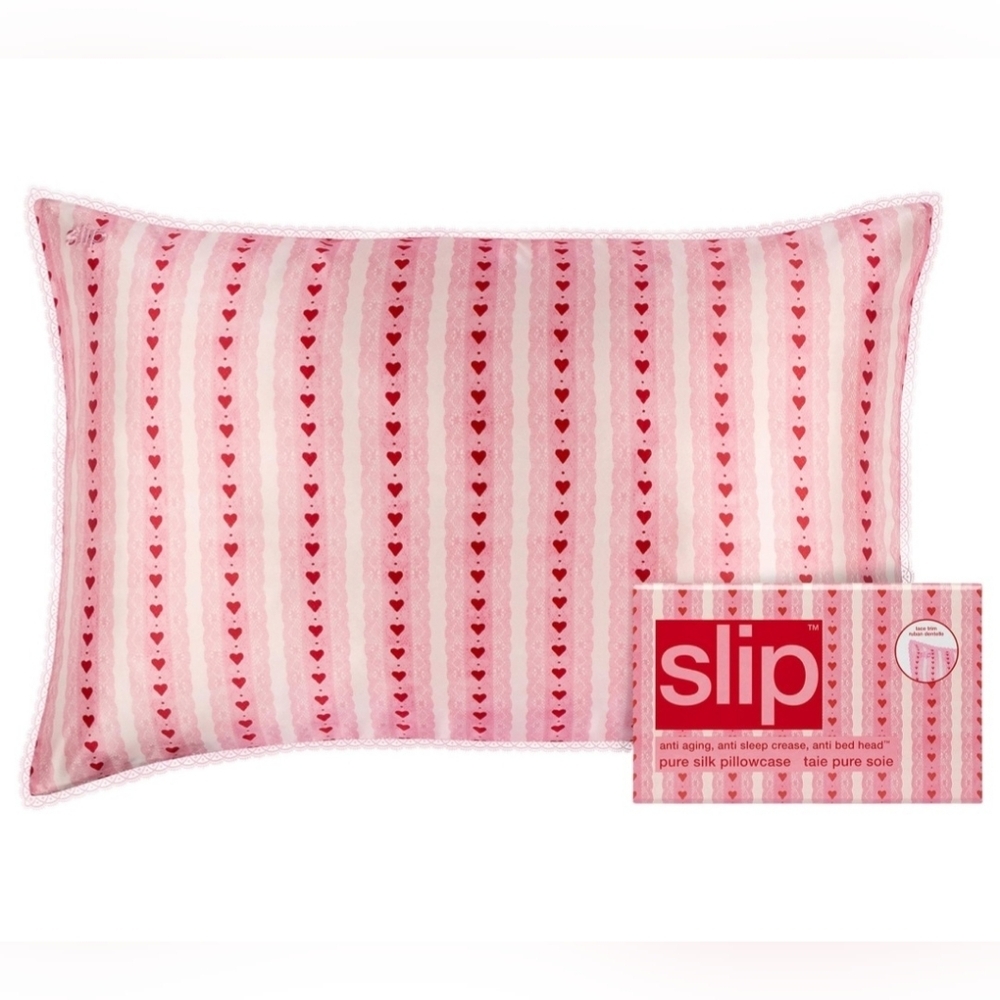 Slip Pure Silk Queen Pillowcases With Lace Trim in Sweetie